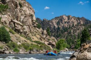 Rafting group on the Arkansas River with Browns Canyon Rafting, showcasing one of the many popular Colorado whitewater rafting trip locations across the state.